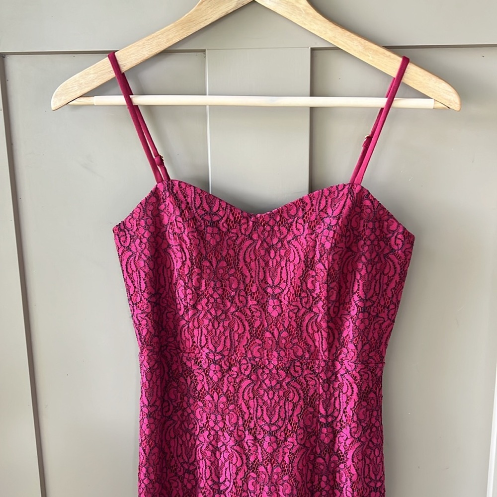 4SI3NNA Sz S Gypsy Rose Wine Red Lace Midi Dress - Picture 3 of 12